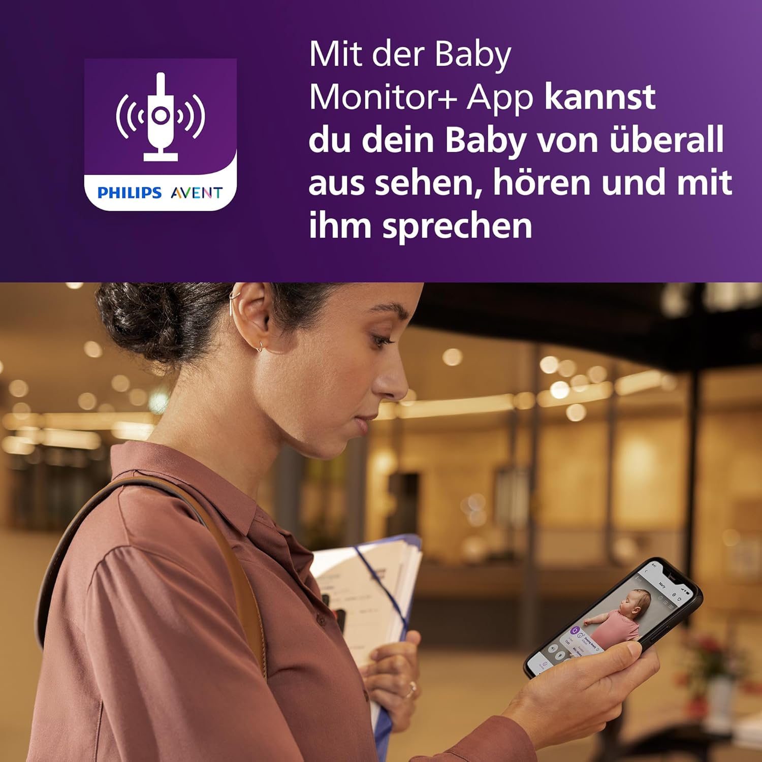 PHILIPS Avent Connected Videophone mit WLAN, hochwertiger HD-Kamera, Infrarot-Nachtsichtfunktion, Schrei-Erkennung, Gegensprechfunktion, 12 Stunden Bildschirmlaufzeit im Eco-Modus, Modell SCD951/26