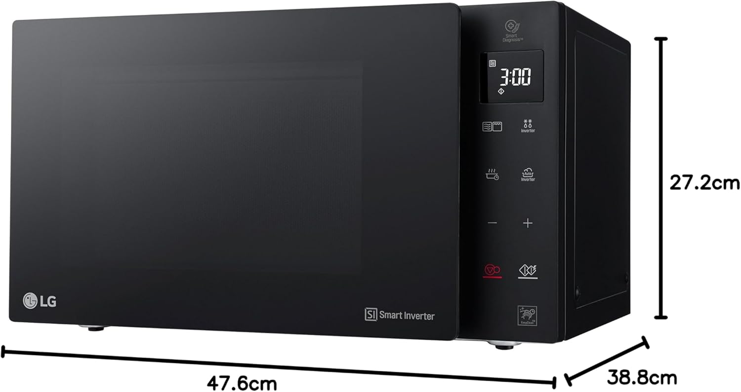 LG MH6535GIS Mikrowelle mit Inverter Technologie & Quarz Grill, 25 Liter Kapazitt, 1000 W, Automatikprogramme, einstellbare Leistungsstufen für optimales Garen und EasyClean-Funktion, Schwarz