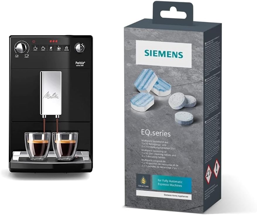 Melitta Purista - Kaffeevollautomat mit Lieblingskaffee-Funktion, Kaffeemaschine mit Mahlwerk und 3-stufig einstellbarer Kaffeestärke, für Kaffee und Espresso, schwarz