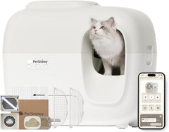 PetSnowy Katzenklo Selbstreinigend Katzentoilette mit TiO2-Geruchskontrollsystem, App-Steuerung, Auto-Packing für große Katzen & Mehrkatzenhaushalte 1,5-9 kg, Max Kapazität von 83L (2025 Premium)