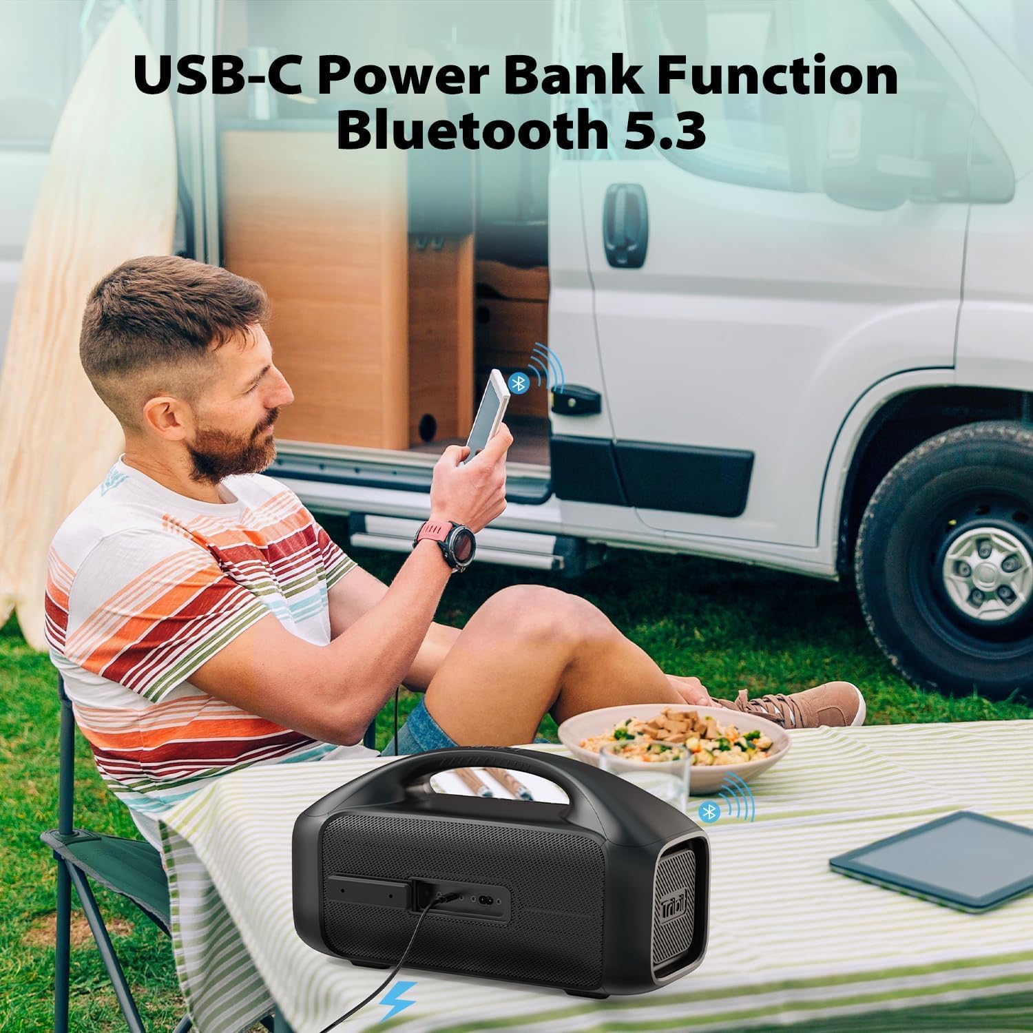 Tribit Bluetooth Lautsprecher StormBox Blast,Tragbarer Party Lautsprecher 90W Lauter Stereo Sound mit XBass LED-Lichtshow Bluetooth 5.3,Wasserdichter IPX7,TWS,30 Stunden Spielzeit für Draußen