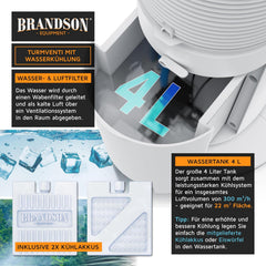 Brandson - Turmventilator mit Wasserkühlung - Preisträger 2025 - Verdunstungskühler - Luftkühler - Ventilator - mobile Klimaanlage ohne Abluftschlauch - 5 in 1 - leise - 4,6 L Wassertank - weiß