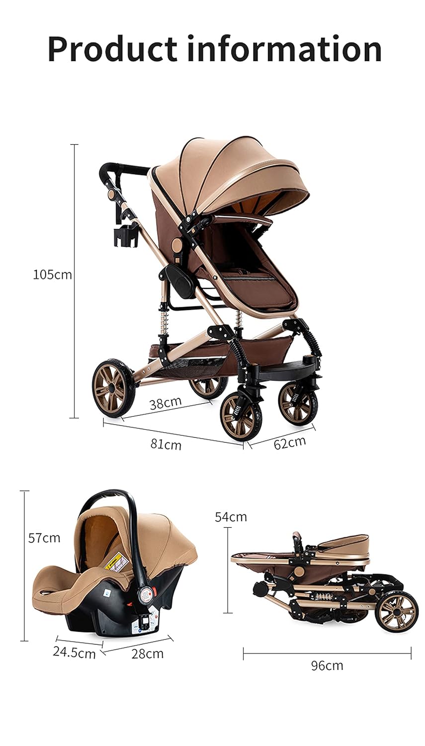 3 in 1 Kombikinderwagen 3 in 1 Reisesysteme Kinderwagen Infant Hochlandschaft Liegender Buggy Kinderwagen Neugeborenen Kinderwagen Faltbarer Standardkinderwagen (906 White)