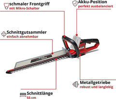 Einhell Akku-Heckenschere ARCURRA 18/55 Power X-Change (18 V, 55 cm Schnittlnge, 18 mm Zahnabstand, inkl. Schnittgutsammler, schmaler Frontgriff, ohne Akku)