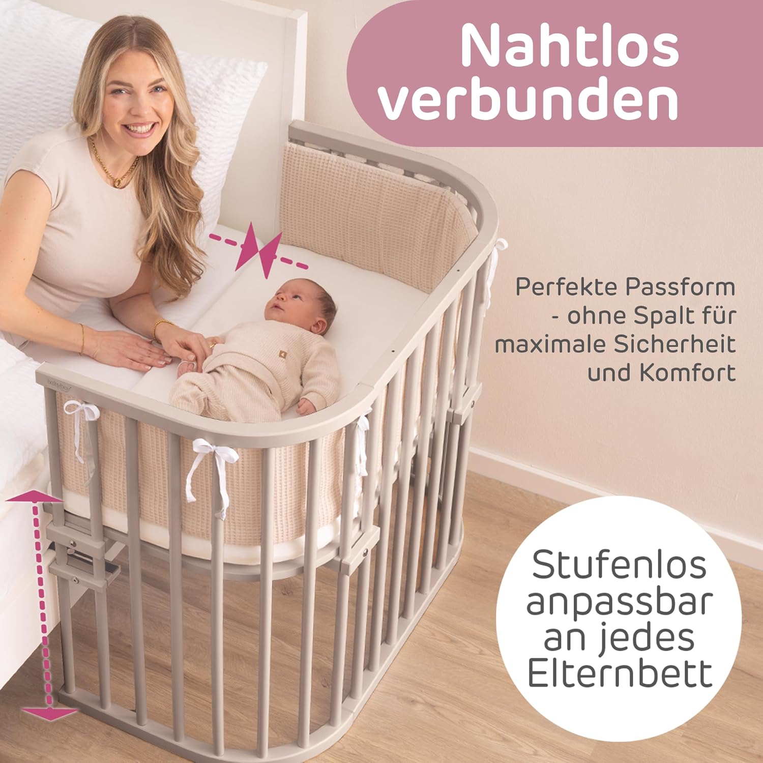 babybay Original Beistellbett aus massivem Buchenholz / kompakt & verwandelbar / Kinderbett Höhe stufenlos verstellbar & umweltfreundlich / mitwachsendes Babybett (weiß lackiert) / inkl. Matratze