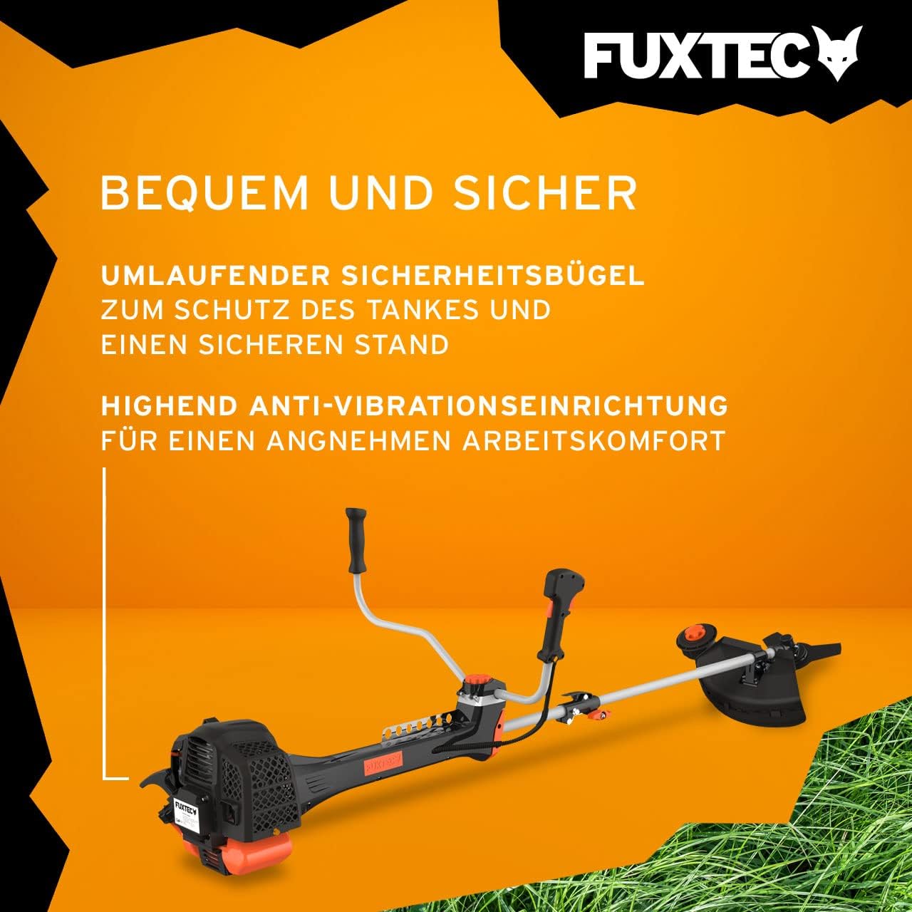 FUXTEC Profi Benzin Motorsense FX-PS162 – Profisense mit 62ccm, Faden und Komfort-Tragegurt – Rasentrimmer mit Antivibrationssystem – 2-Takt Freischneider Fadenspule