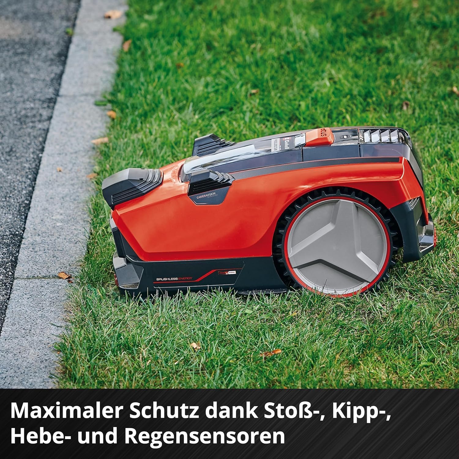 Einhell Mhroboter FREELEXO CAM 500 Power X-Change (18V, Kamera ersetzt Begrenzungsdraht, für 500 m, Brushless, bis 25% Steigung, Schnittbreite 18 cm, inkl. 3,0 Ah Akku, 5 m Magnetband)