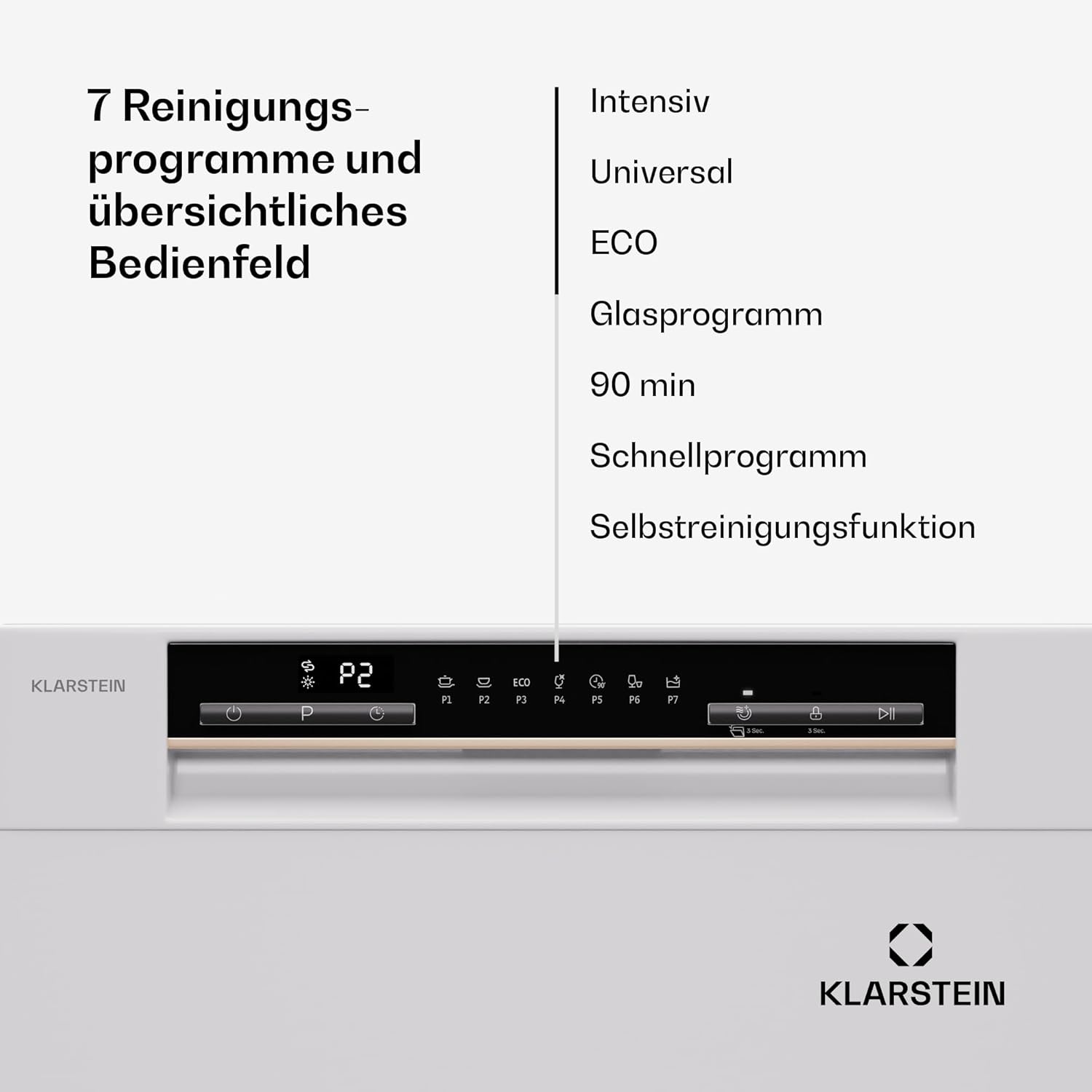 Klarstein ia 8 - Spülmaschine, Geschirrspüler, Freistehend, Teilintegriert, F, 55 cm breit, 8 Maßgedecke, 6 Programme, Aquastop, silber