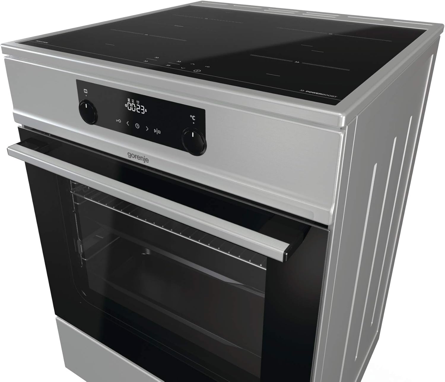 Gorenje GEIT5C61SPG Standherd mit Induktionskochfeld, 50 cm, 70 Liter,Silber, PerfectGrill, AirFry, FrozenBake, Pizza Mode 300°C, AquaClean, Made in Europe, inox