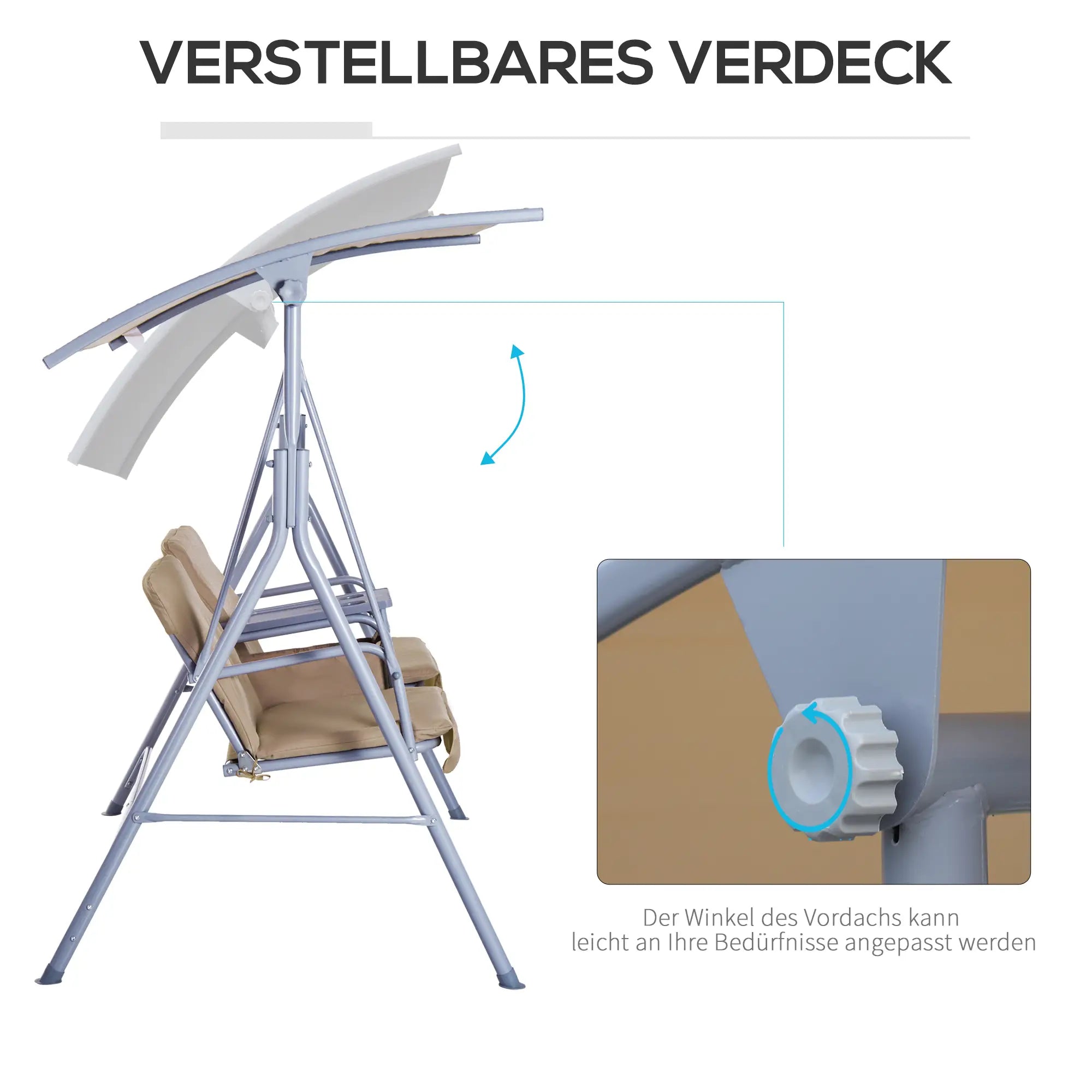 Outsunny Hollywoodschaukel 2-Sitzer mit Sonnendach Becherhalter