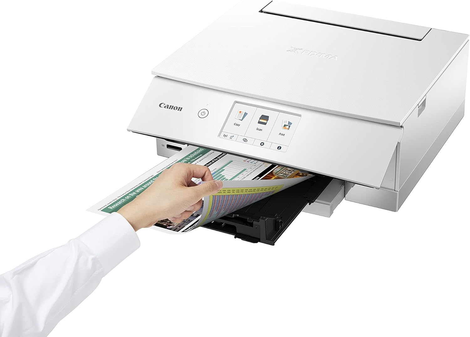 Canon PIXMA TS8351a Drucker Farbtintenstrahl Multifunktionsgerät DIN A4 (Scanner, Kopierer, 4.800 x 1.200 dpi, 6 separate Tinten, USB, WLAN, AirPrint, Duplexdruck, 2 Papierzuführungen, 5 GHz), weiß