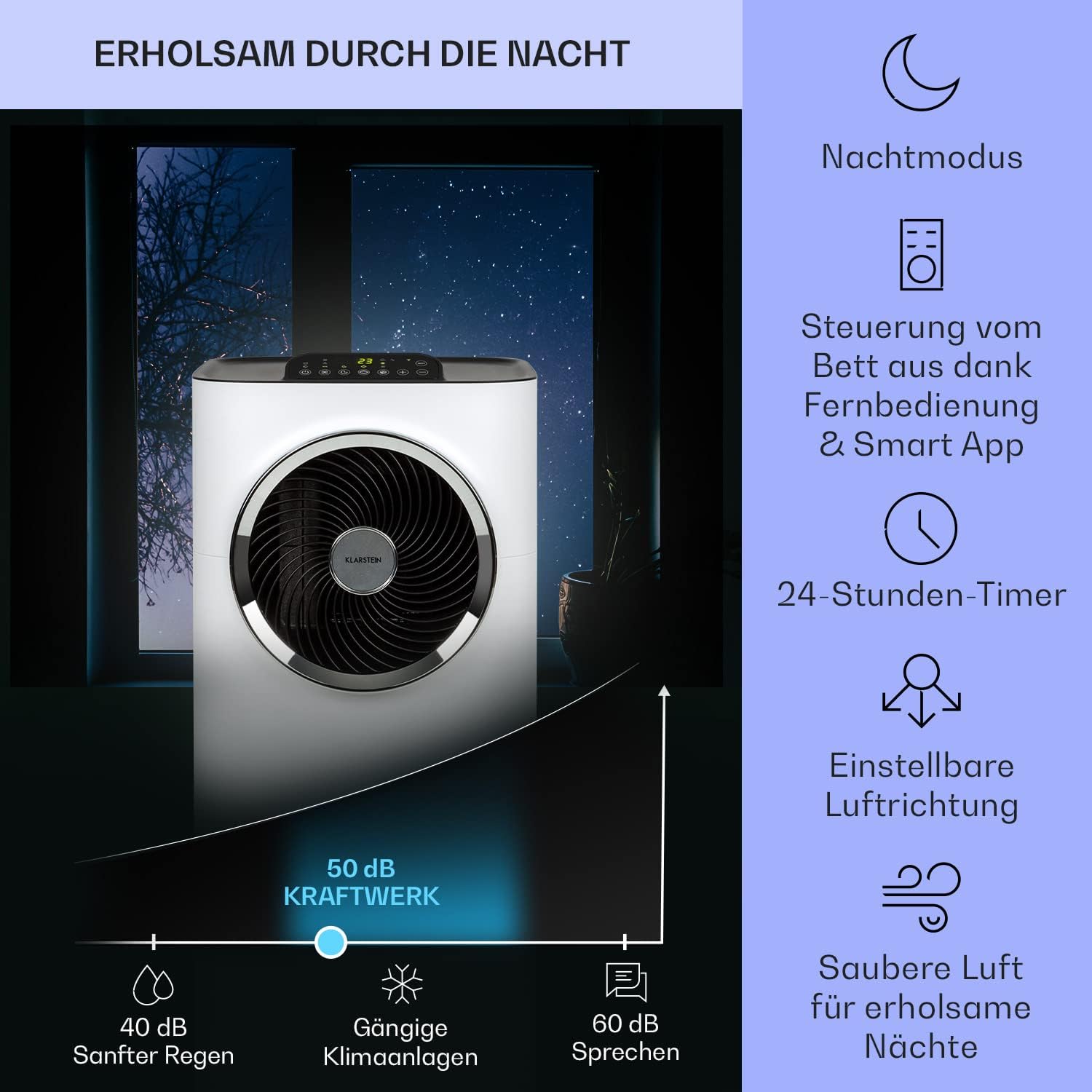 Klarstein Mobile Klimaanlage mit Abluftschlauch, 5-in-1 Klimagerät, Ventilator, Luftentfeuchter, Luftreiniger & Nachtmodus, App-Steuerung, Kleine & Portable, für Wohnung & Büro, 12000 BTU