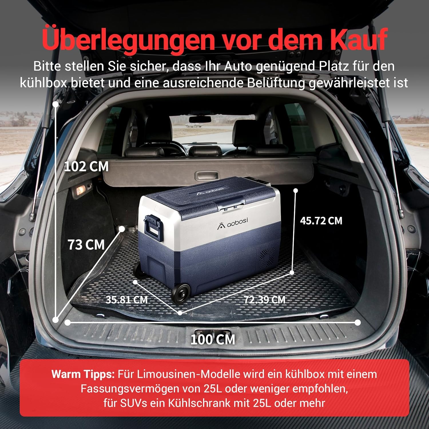 AAOBOSI Compressor Cool Box 36 L, Cool Box Car with WiFi App Control, 12/24 V and 100-240 V Electric Cool Box, up to -20 °C for Car, Truck, Boat, Motorhome, Camping, Double Zone