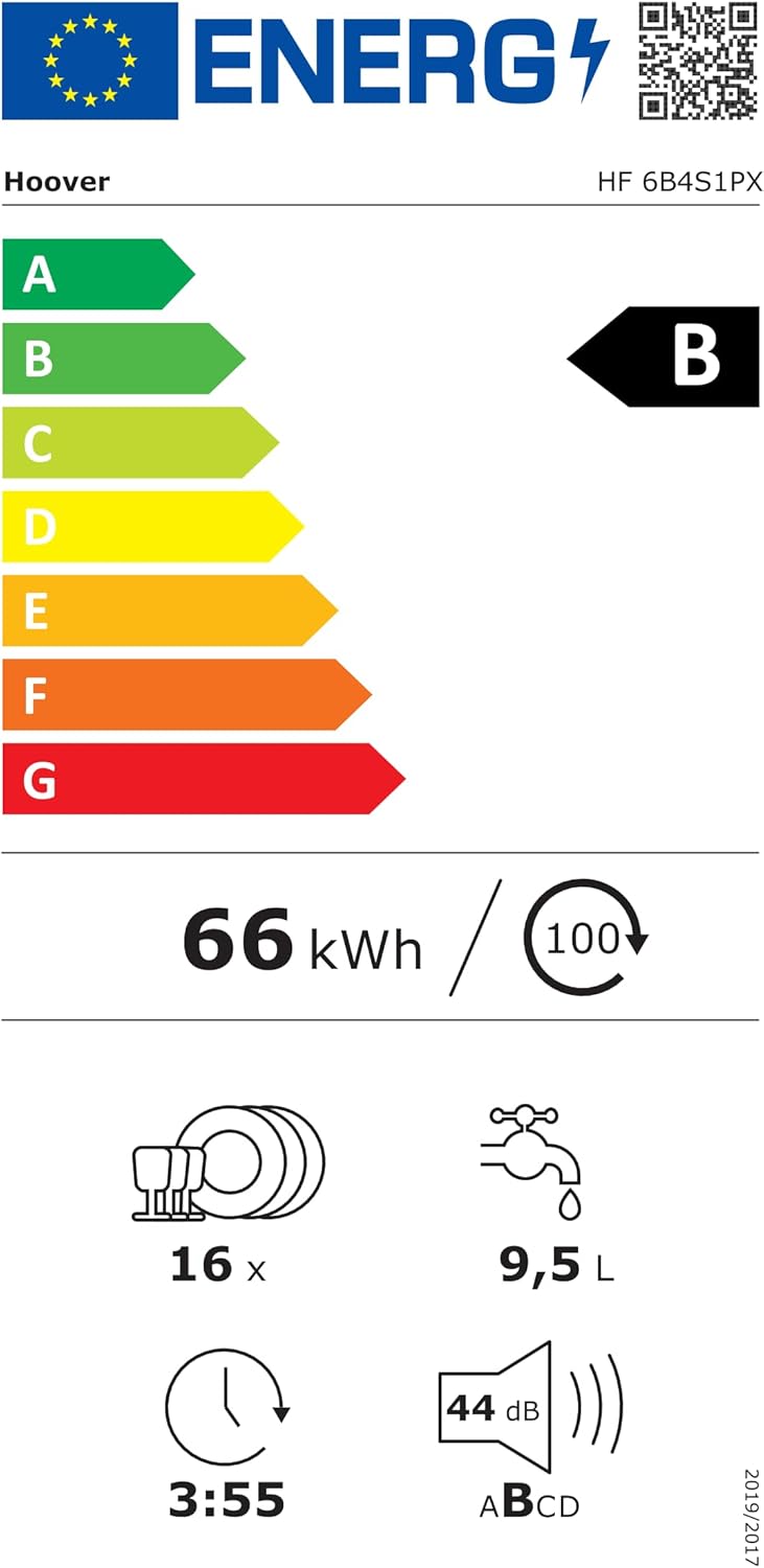 Hoover HF 4C6F0PW Geschirrspüler; 14 Maßgedecke; Freistehend, 60 cm breit; Energieeffizienzklasse C; Smarte Bedienung mit WiFi + Bluetooth-Technologie