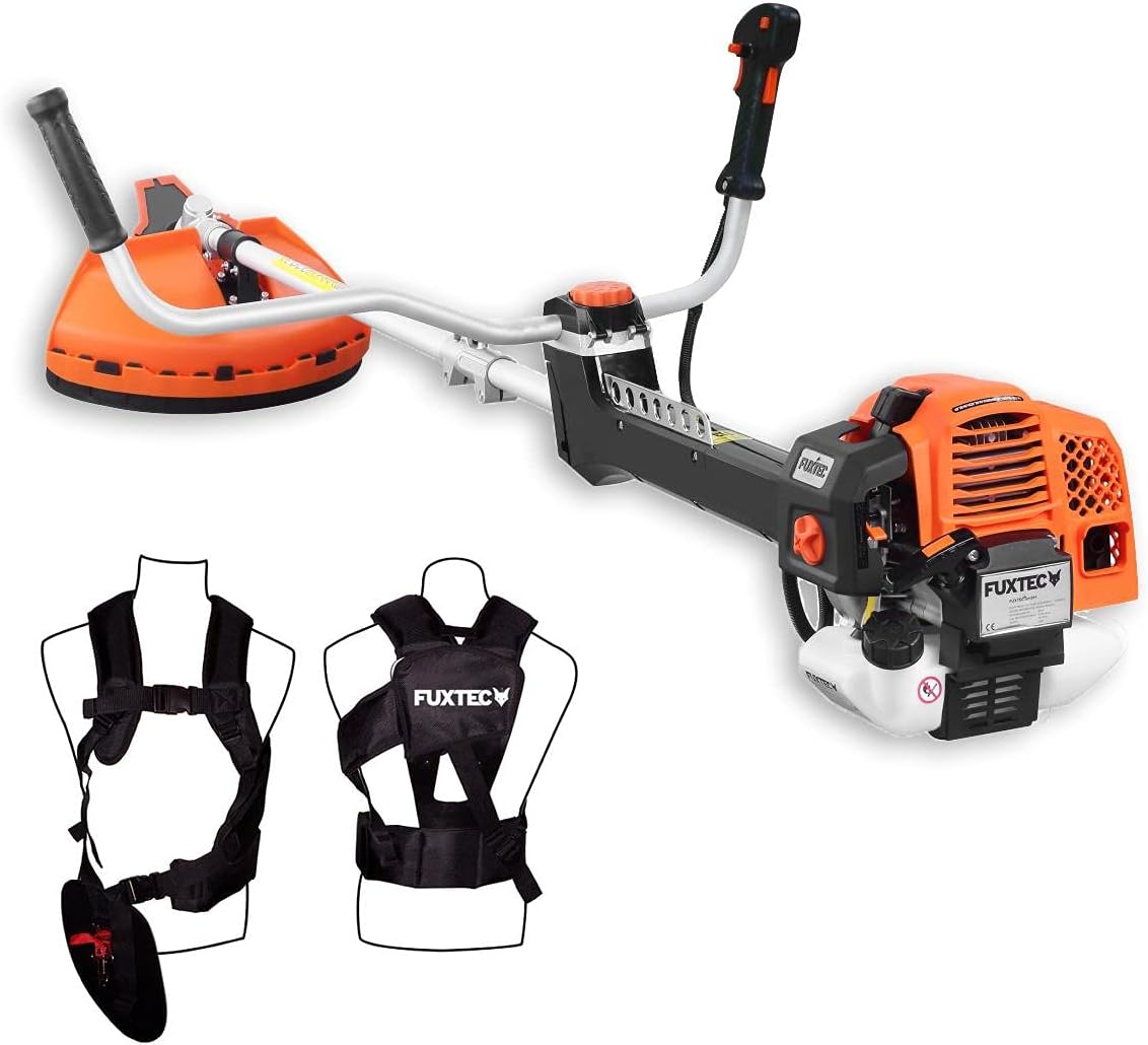 FUXTEC Profi Benzin Motorsense FX-PS162 – Profisense mit 62ccm, Faden und Komfort-Tragegurt – Rasentrimmer mit Antivibrationssystem – 2-Takt Freischneider Fadenspule