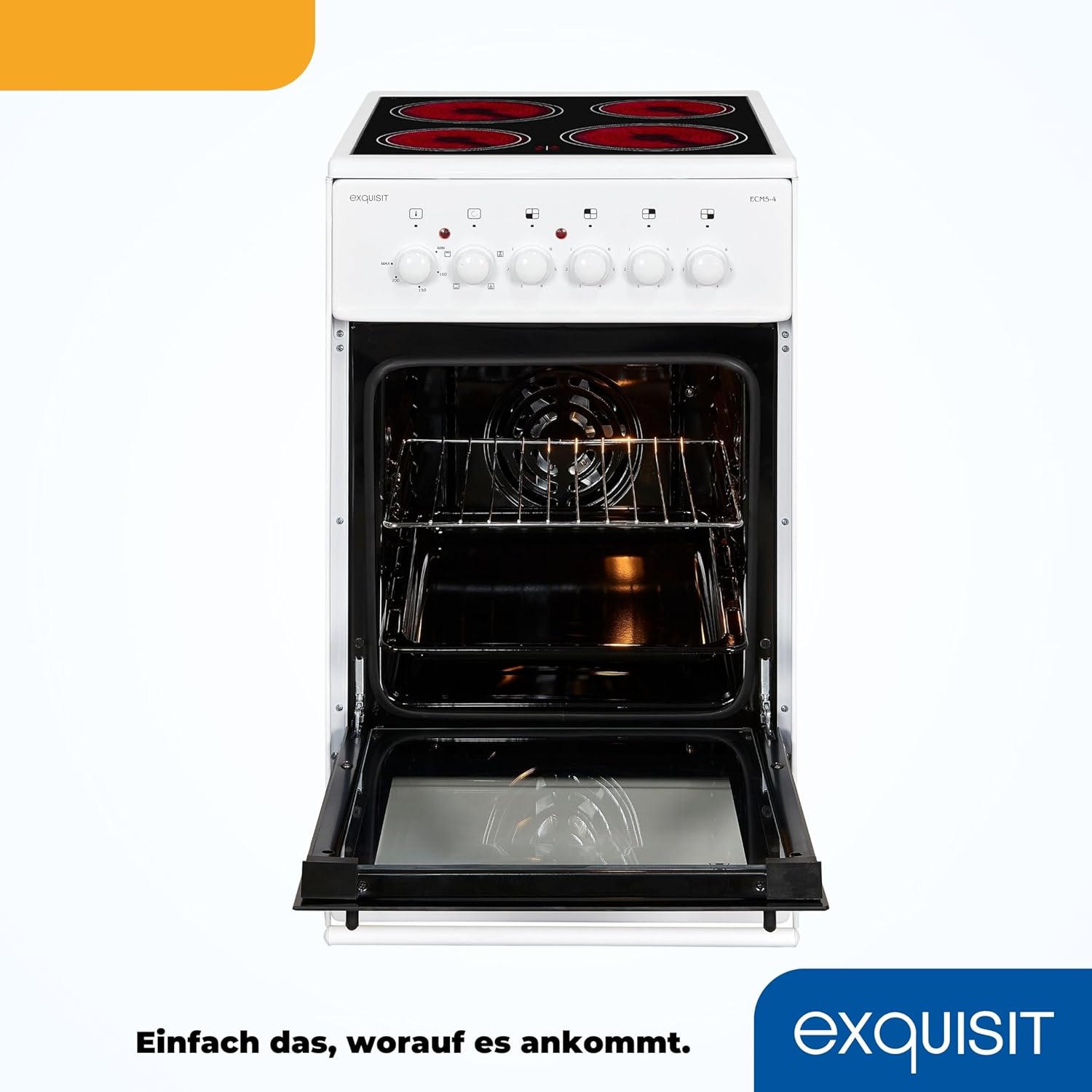 Exquisit Standherd, Standherd 50 cm Breite, Massekochfeld, einfach zu bedienen, 48 l Garraum, Elektro-Standherd 50 cm, EH9-3-090 weiss