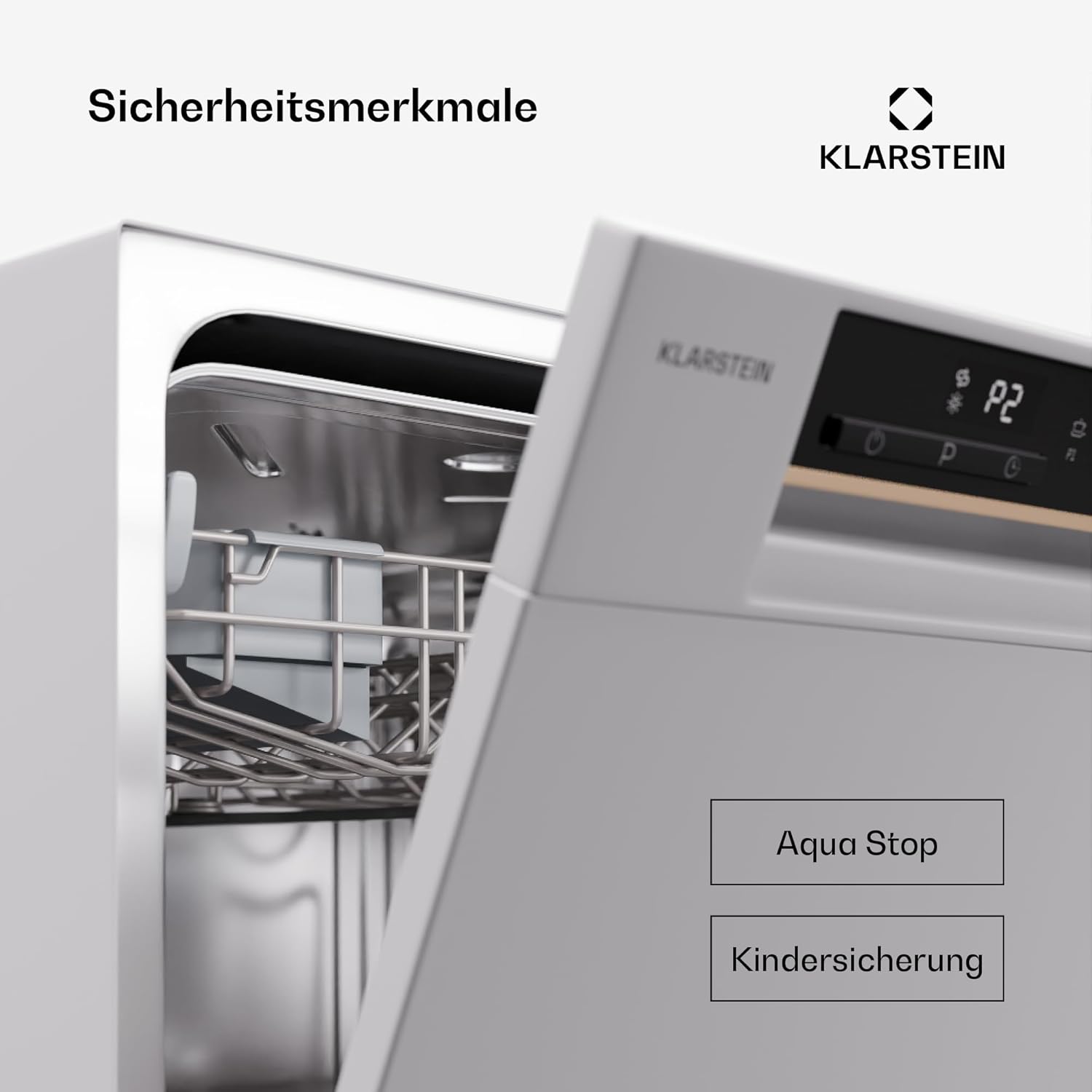 Klarstein ia 8 - Spülmaschine, Geschirrspüler, Freistehend, Teilintegriert, F, 55 cm breit, 8 Maßgedecke, 6 Programme, Aquastop, silber