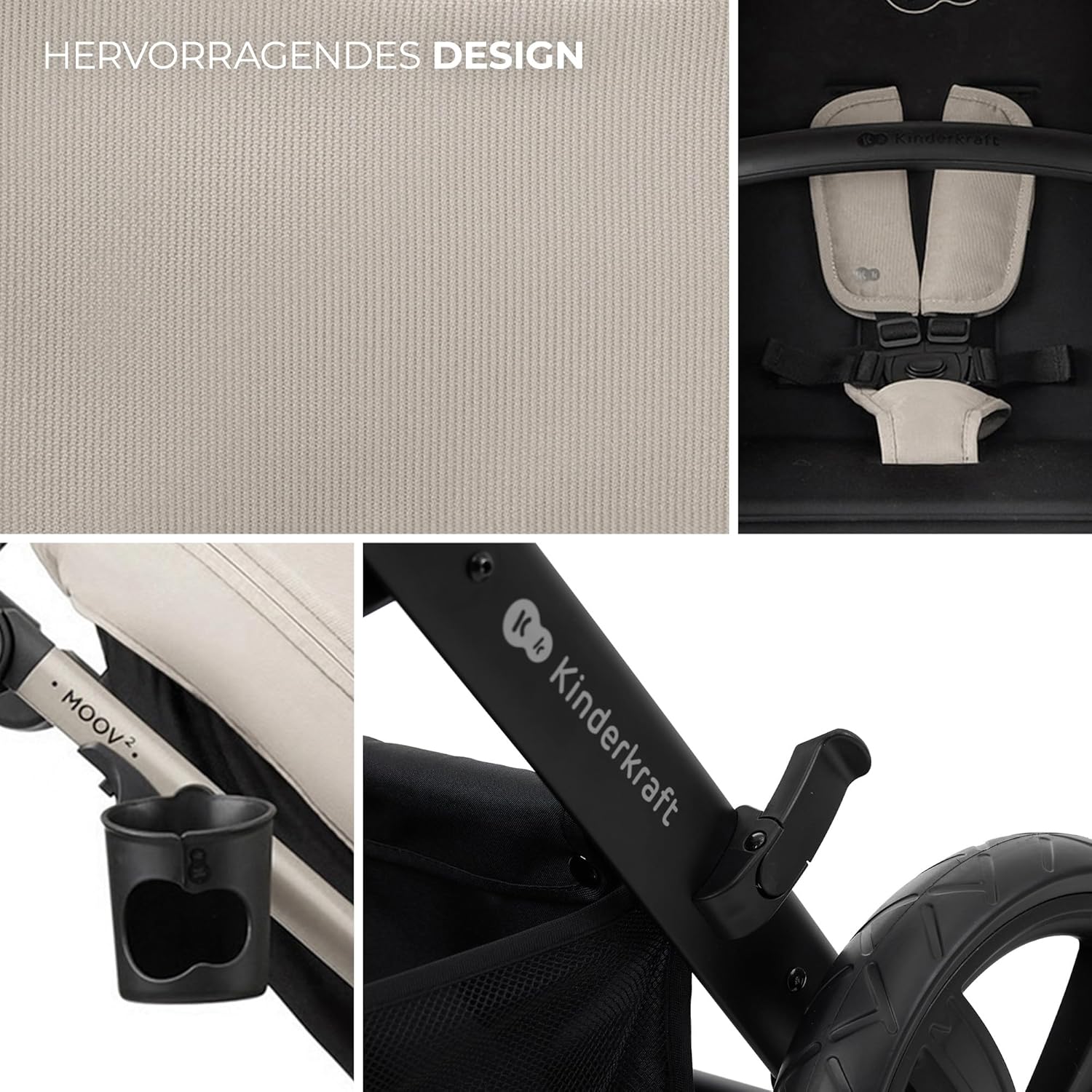 Kinderkraft MOOV2 AIR Kinderwagen 3 in 1 Kinderwagenset bis 26 kg mit Kindersitz I-SIZE 40-75 cm, Buggy Funktion, Liegeposition verstellbar, Große ausziehbare Verdeck, Aufblasbare Räder, Schwarz