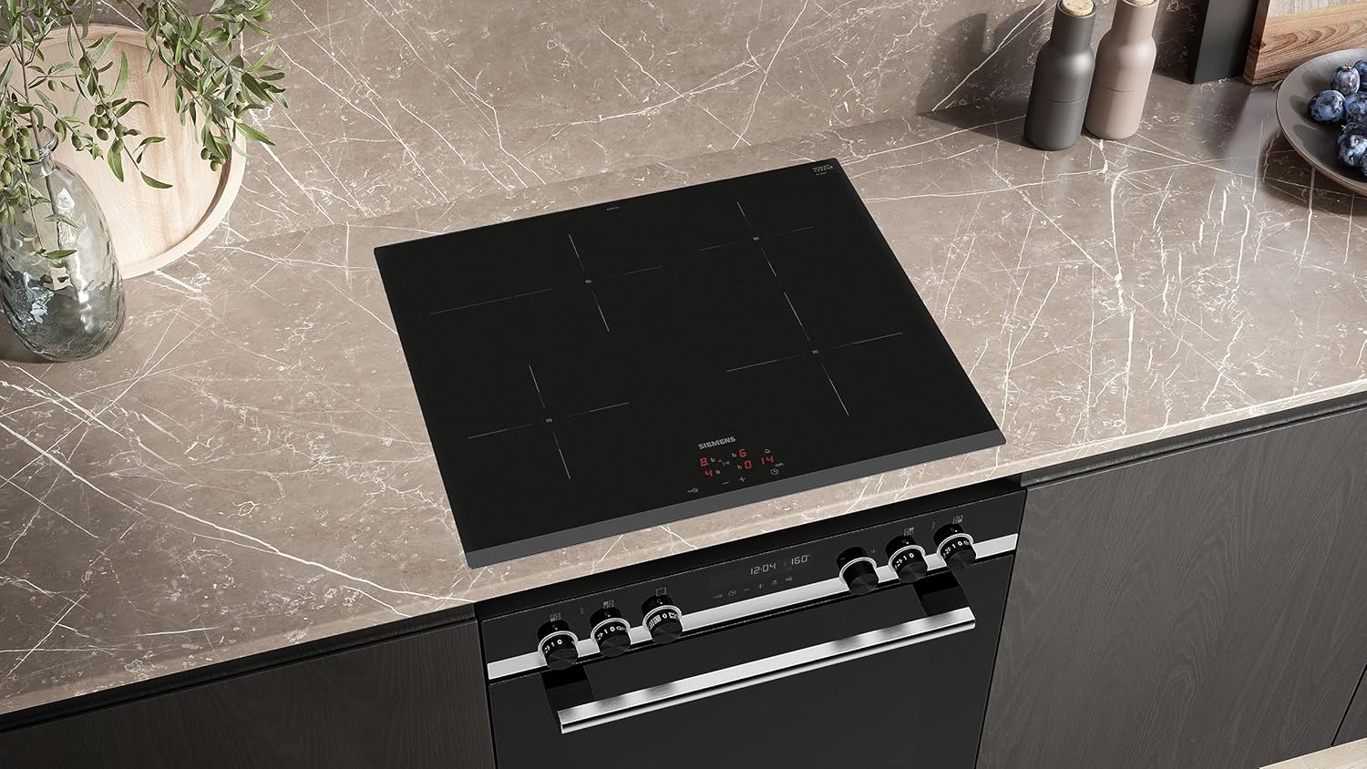 Siemens EQ522IA01, Einbauherd-Set, Bestehend aus HE517GBS4 Herd, 60 x 60 cm, 3D Heißluft, Selbstreinigung, Clip Auszug & EI645CFB6E Induktionskochfeld, Bräterzone, powerBoost, Edelstahl Rahmen