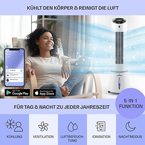 Klarstein 4-in-1: Smart Luftkühler, Ventilator, Luftbefeuchter & Ionisation I 6 L Wassertank, Oszillation, 30 W, 210 m³/h, Timer I Klimagerät ohne Abluftschlauch, Mobiles Klimagerät, Schwarz-Rosegold