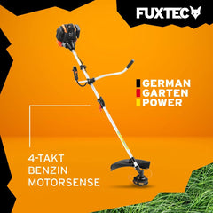 FUXTEC Benzin Motorsense FX-4MS142, Rasentrimmer mit 4-Taktmotor, 320 mm Schnittkreis, Geschwindigkeitsregler und Easy-Starter, inkl. Fadenspule/Profi-Tragegurt