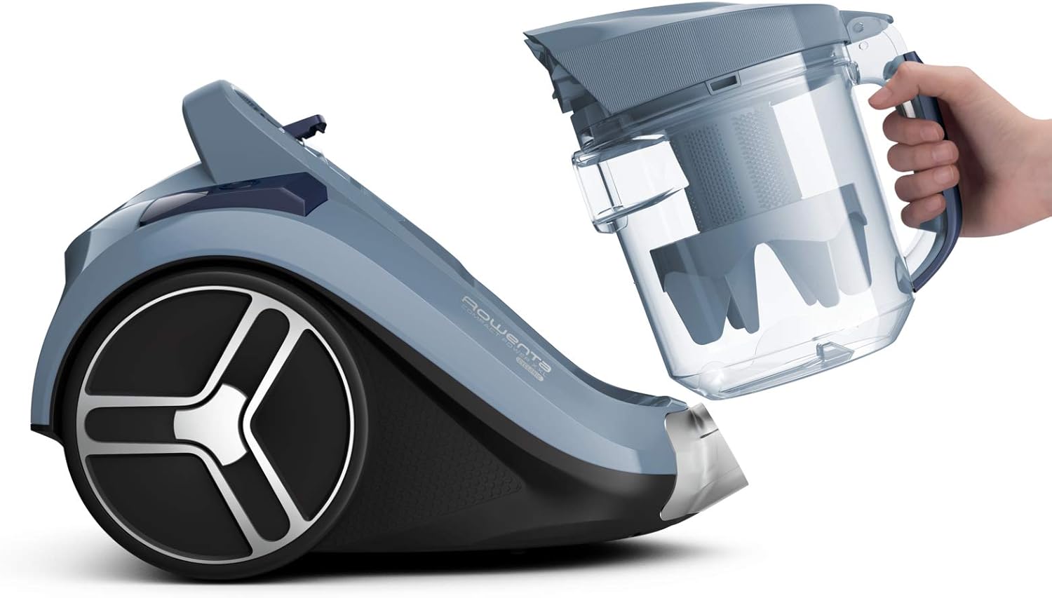 Rowenta RO4825 beutelloser Bodenstaubsauger Compact Power XXL | 550 Watt | 2,5L Staubvolumen | Kompakt & leise | Extreme Saugleistung | Hocheffizienter Saugkopf | Schwarz/Grau