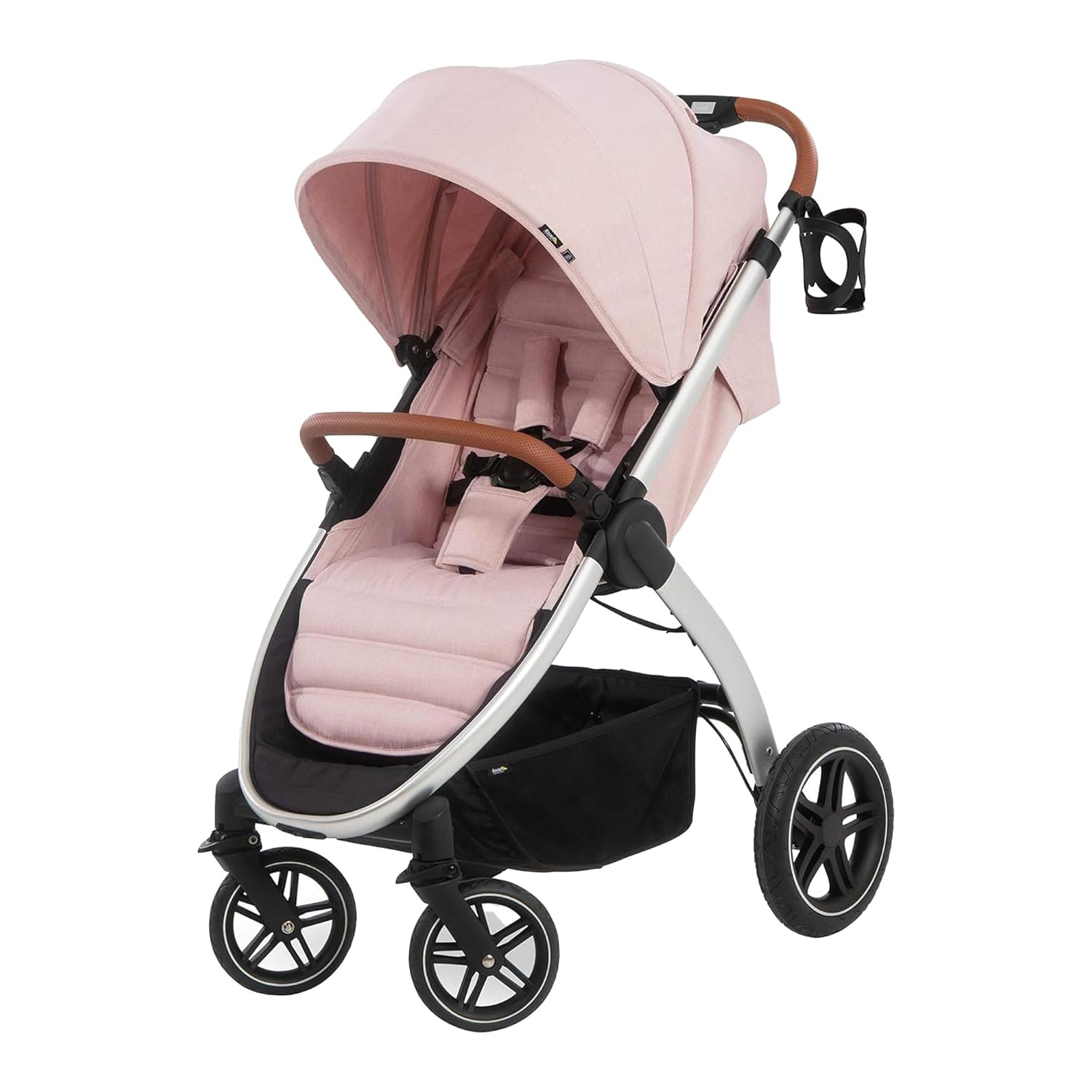 Hauck Uptown Kinderwagen Melange Rose – Kinderwagen für jedes Gelände, extra großer Sitz, flache Liegeposition, Gummiräder, Federung, kompakt und einfach zusammenklappbar, mit Regenschutz