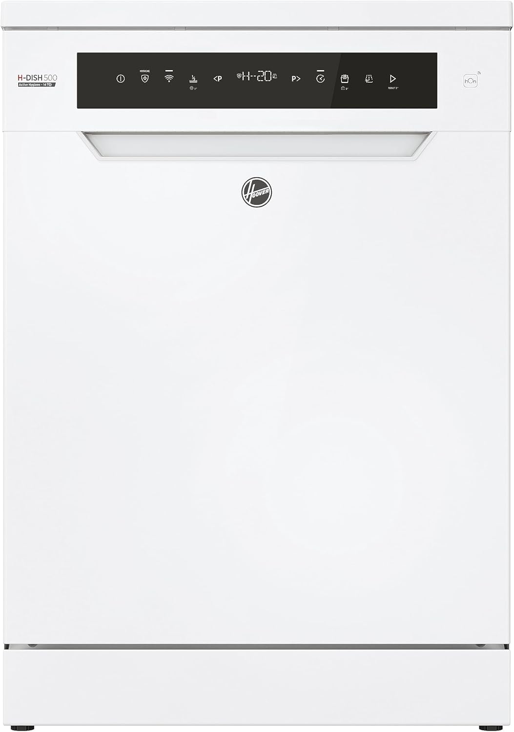 Hoover HF 4C6F0PW Geschirrspüler; 14 Maßgedecke; Freistehend, 60 cm breit; Energieeffizienzklasse C; Smarte Bedienung mit WiFi + Bluetooth-Technologie