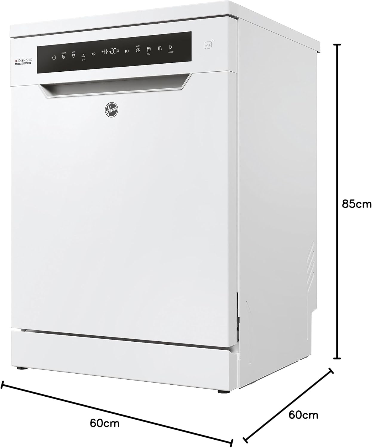 Hoover HF 4C6F0PW Geschirrspüler; 14 Maßgedecke; Freistehend, 60 cm breit; Energieeffizienzklasse C; Smarte Bedienung mit WiFi + Bluetooth-Technologie