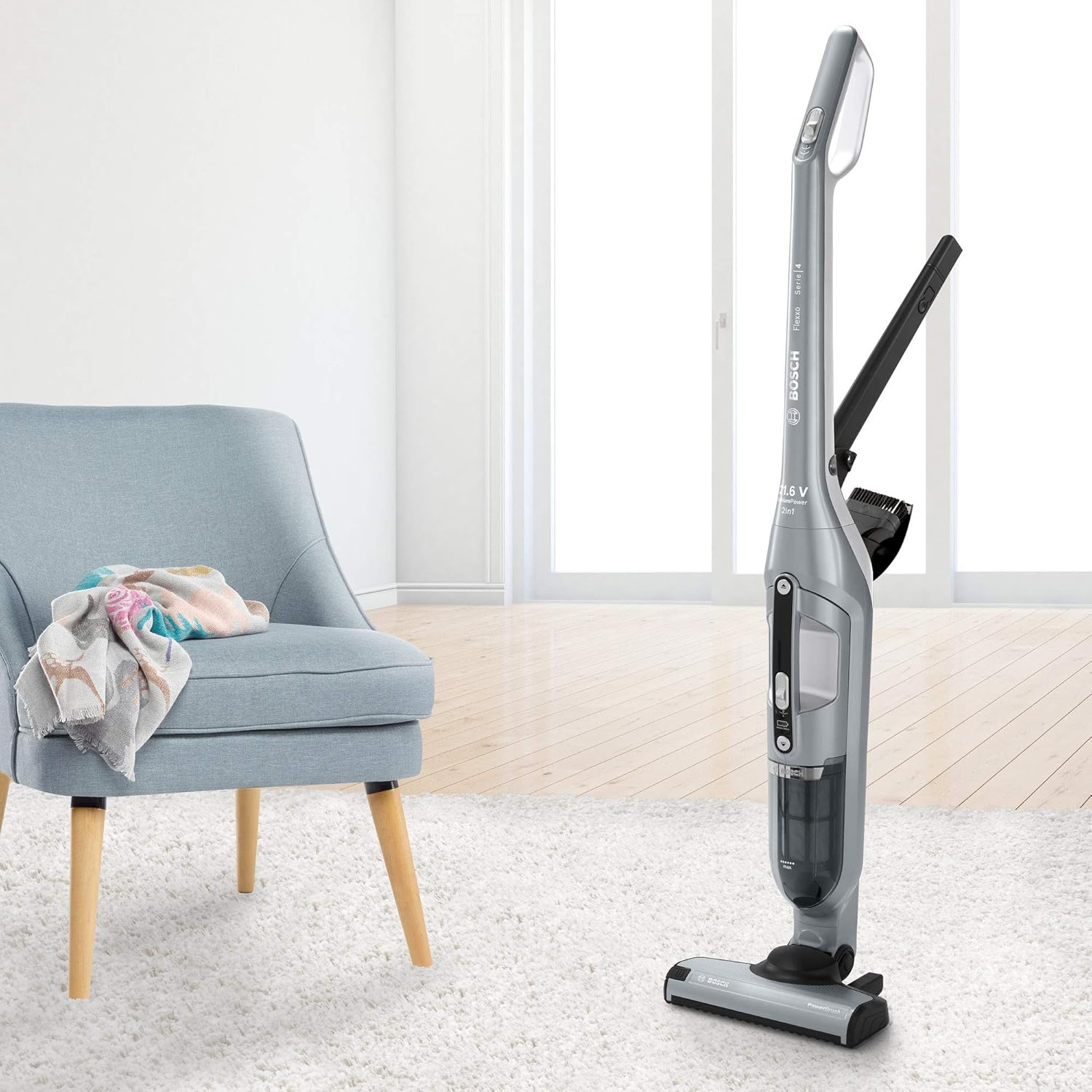 Bosch Akku-Staubsauger Flexxo 2in1 Serie 4 BBH32101, kabelloser Handstaubsauger, beutellos, hohe Saugleistung, Lange Laufzeit, Kurze Ladezeit, Fugendüse, alle Bodenarten, schwarz