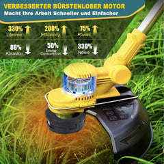 Akku Rasentrimmer mit Akku und Unkrautbürste, Rasentrimmer mit Akku mit 5 Klingentypen, 21 V Bürstenlose Freischneider Akku, mit 2 Akku 4.0Ah für Garden Trimmen (Grau)