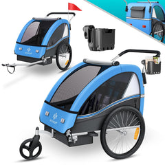 KESSER Kinderfahrradanhänger Sport-RX 2in1 Jogger & Buggy 5-Punkt-Gurt Sicherheitsgurt 360° Vorderrad Kinderfahrradanhänger Reflektoren für 1-2 Kinder (max. 40 kg) Getränkehalter & Smartphonefach