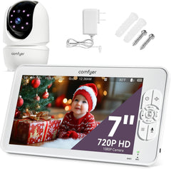 Comfyer Split-Screen Babyphone mit 2 Kameras, 7 HD 720P Video Babyphone ohne WLAN mit Halterung, IR-Nachtsicht Weitwinkelobjektiv Vox-Modus 2-Wege-Audio 960 Fuß Reichweite Videoüberwachungsgeräte