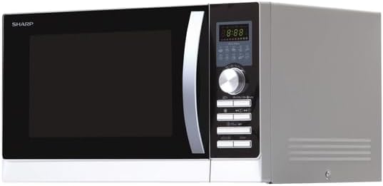 Sharp R843INW 4-in-1 Mikrowelle mit Heiluft, Grill und Konvektion/ 25 L/ 800 W/ 1000 W Infrarotgrill/ 2500 Konvection/ 10 Automatikprogramme/ Pizza-Programm/ Metalldrehteller (30 cm)/ silber