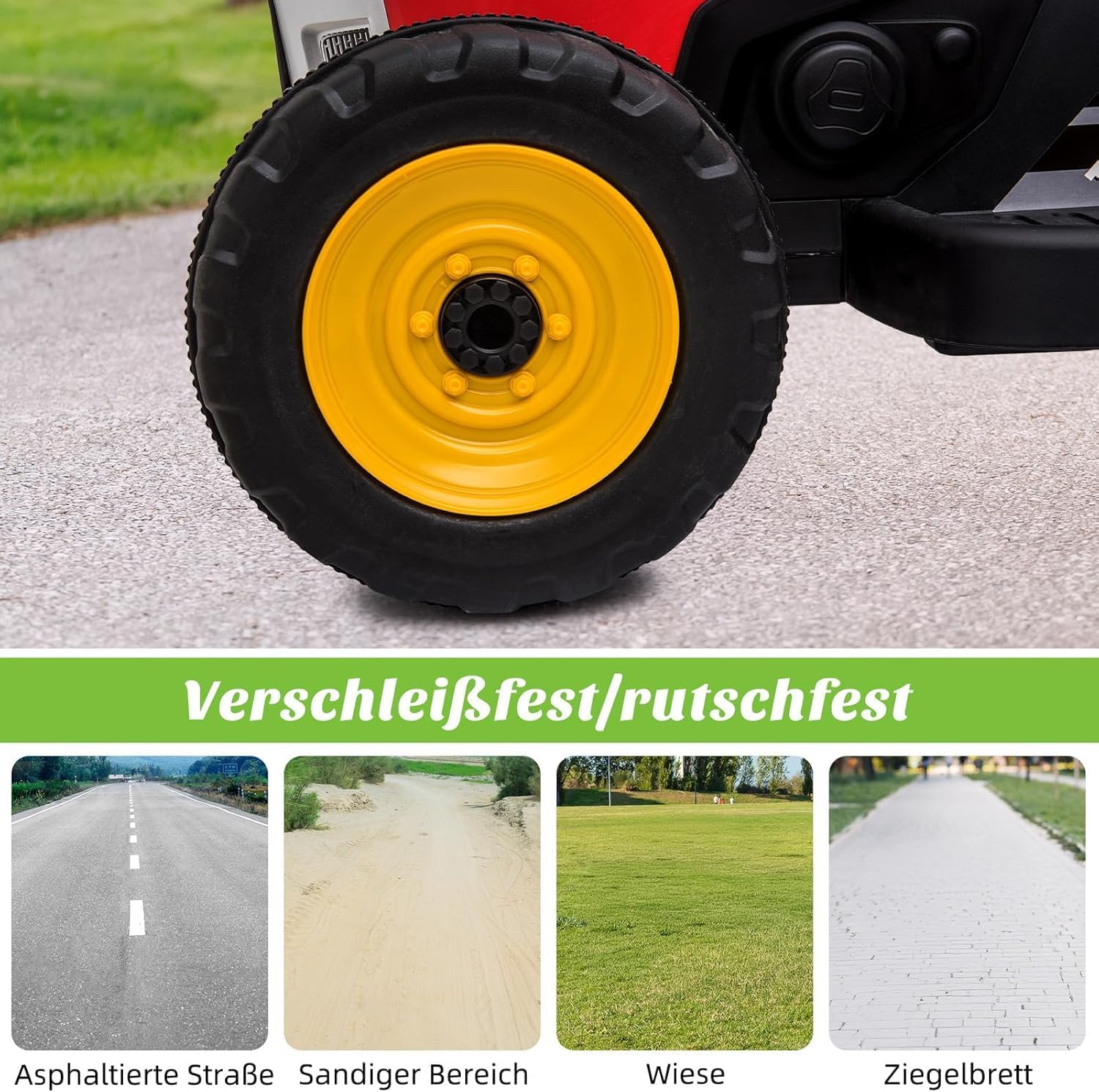 HAUSPROFI 12V 3-Gang Kinder Elektroauto mit Anhänger, Elektro Traktor 2 Fahrmodi, 2,4G-Fernbedienung, Kinder Traktor LED-Licht, Bluetooth, Musik, USB, Elektrischer Traktor für kinder ab 3 Jahren, Grün