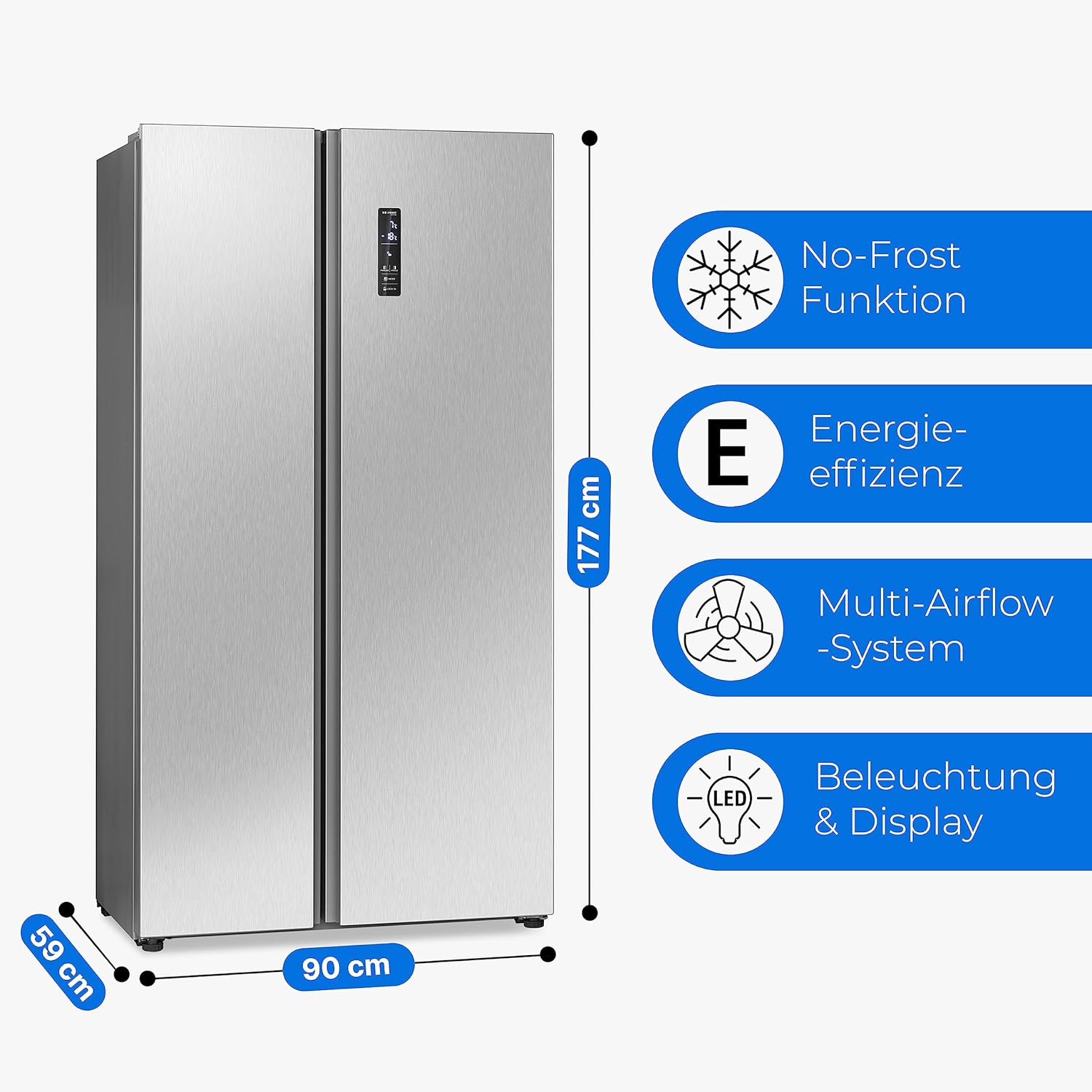 Bomann® Side by Side Kühl Gefrierkombination | No Frost | 442L Inhalt | Kühlschrank mit Gefrierfach | Kühlschrank mit MultiAirflow-Technologie | Verbrauch 287 kWh/Jahr | SBS 7344 inox