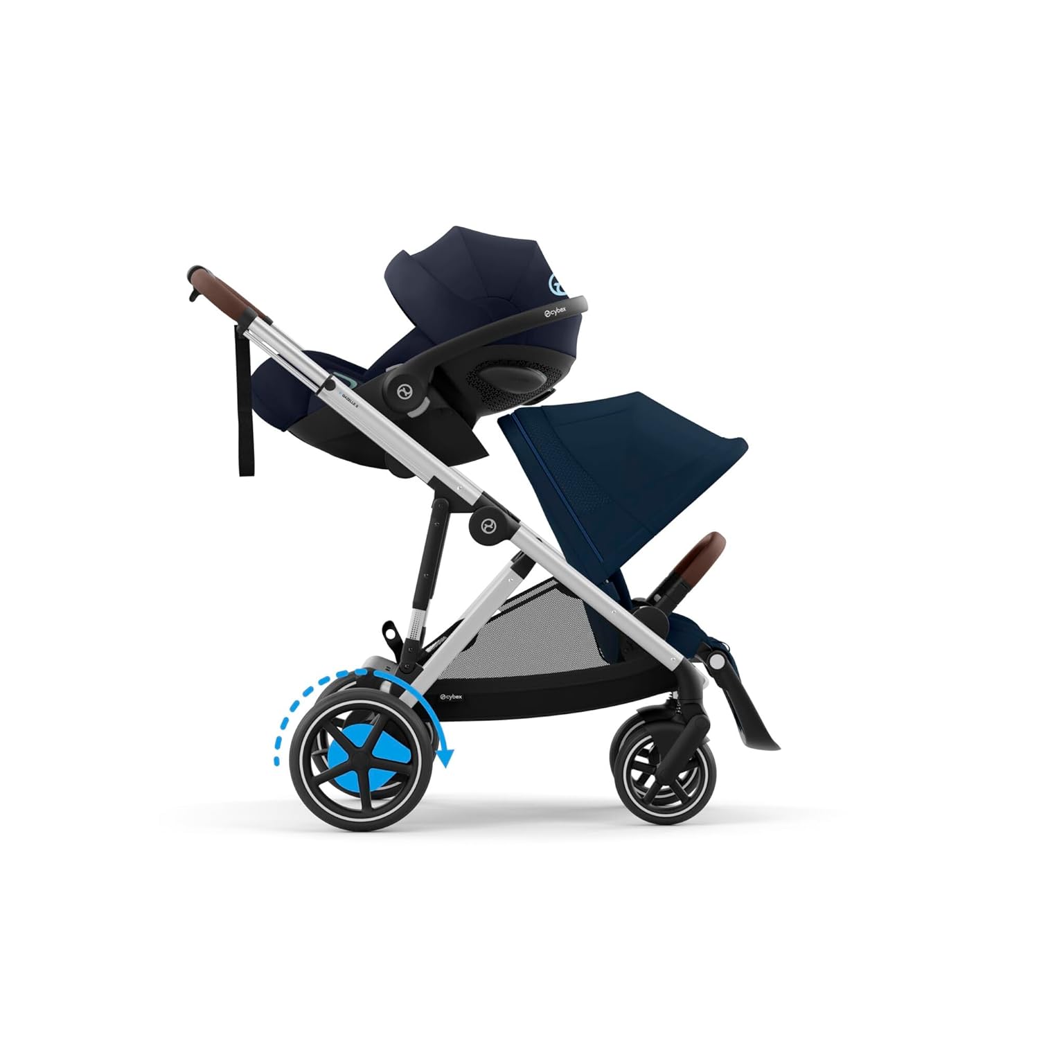 CYBEX Gold Kinderwagen e-GAZELLE S, Ab Geburt bis ca. 4 Jahre, Max. 22 kg (Single-Modus) / 2x 22 kg (Duo-Modus), All-in-1-System mit E-Antrieb und 20+ Konfigurationen, Moon Black