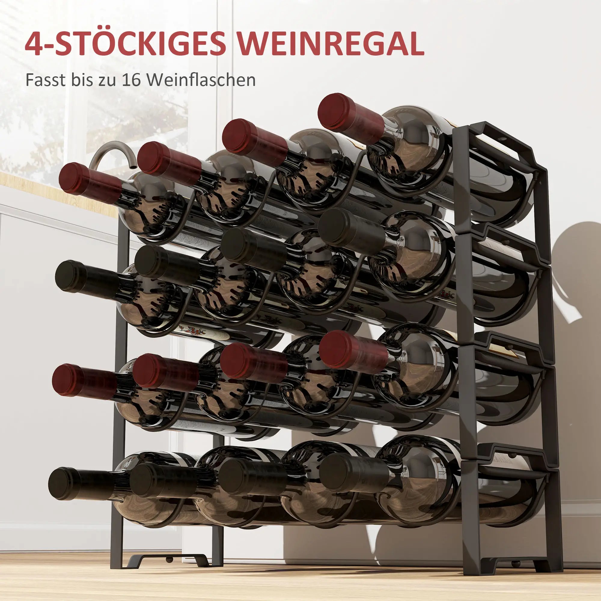 HOMCOM Weinregal Flaschenregal 16 Flaschen stapelbar wellenförmig