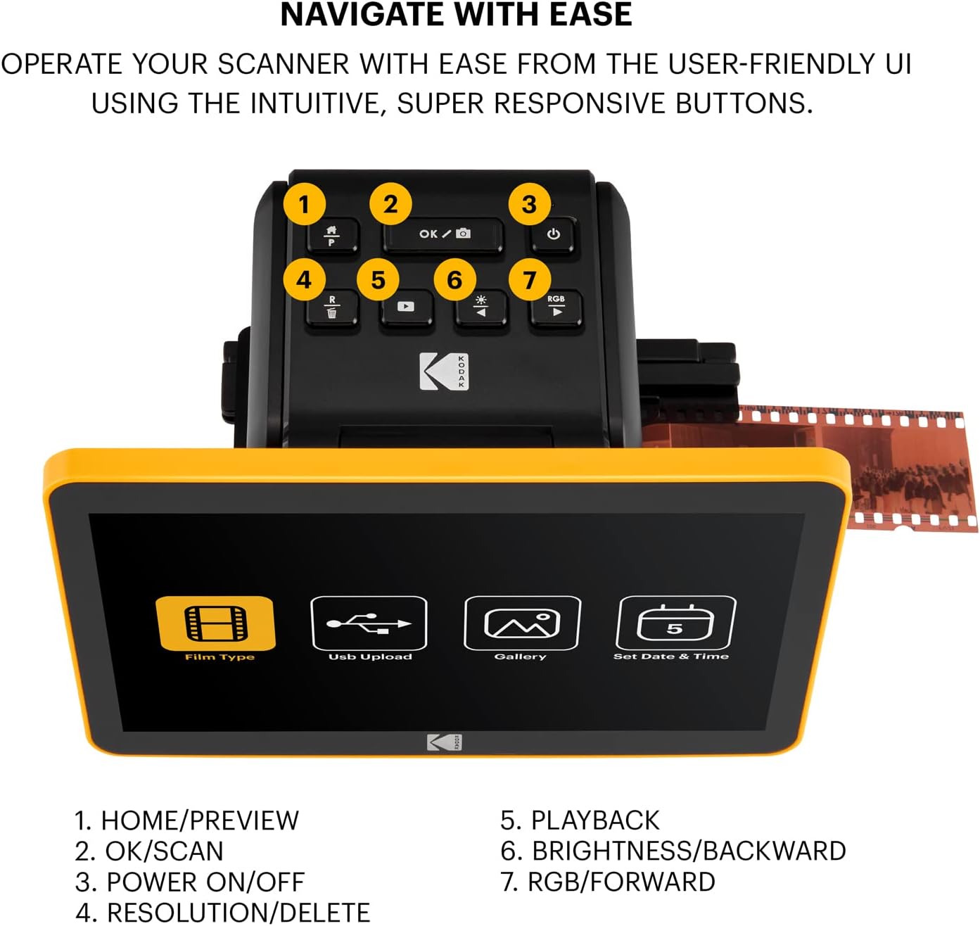 Kodak Slide N SCAN Scanner de Film numérique Max 7- Grand écran LCD 7 convertit Les négatifs Couleur en 22MP HD n & b JPEG, Schwarz, RODFS70