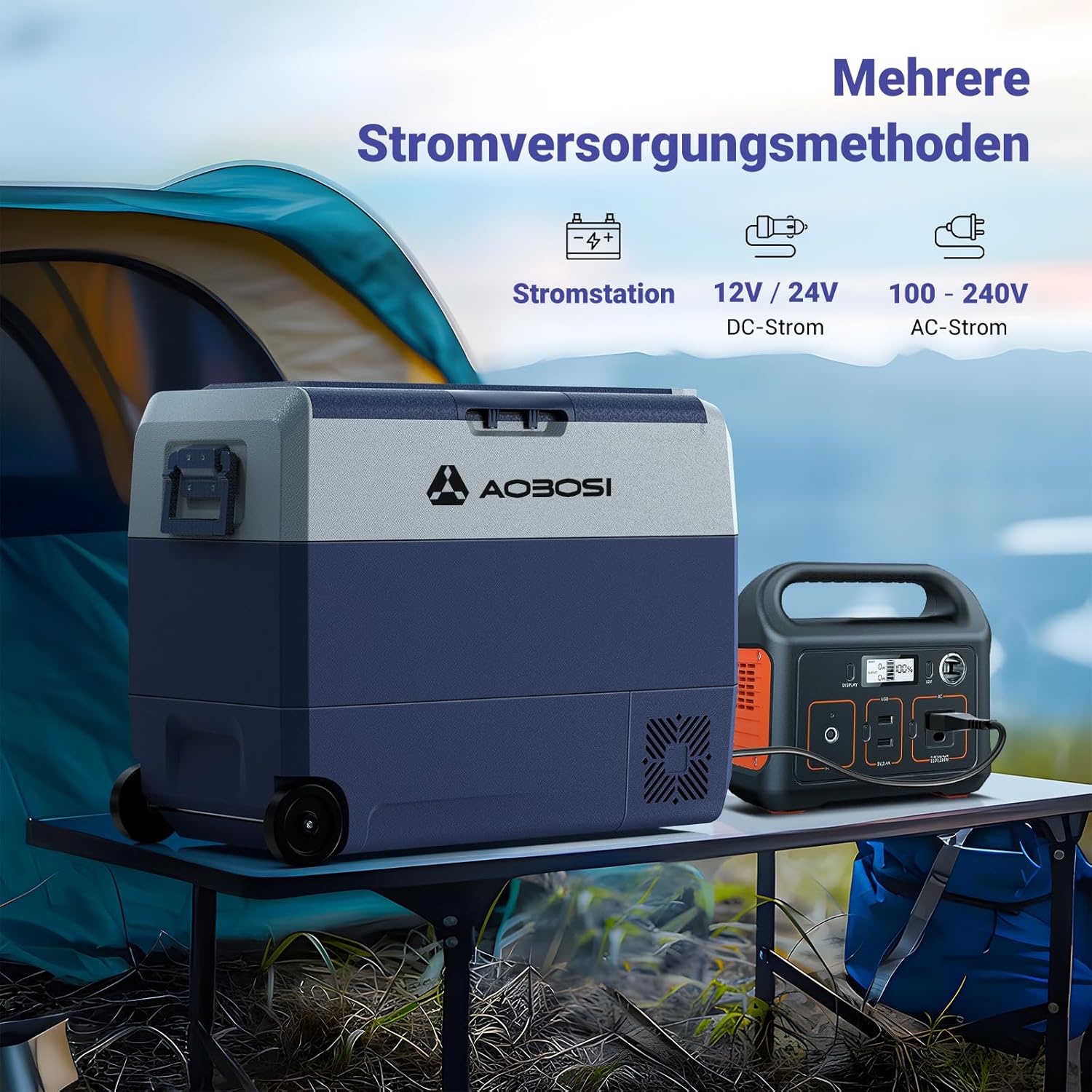 AAOBOSI Compressor Cool Box 36 L, Cool Box Car with WiFi App Control, 12/24 V and 100-240 V Electric Cool Box, up to -20 °C for Car, Truck, Boat, Motorhome, Camping, Double Zone
