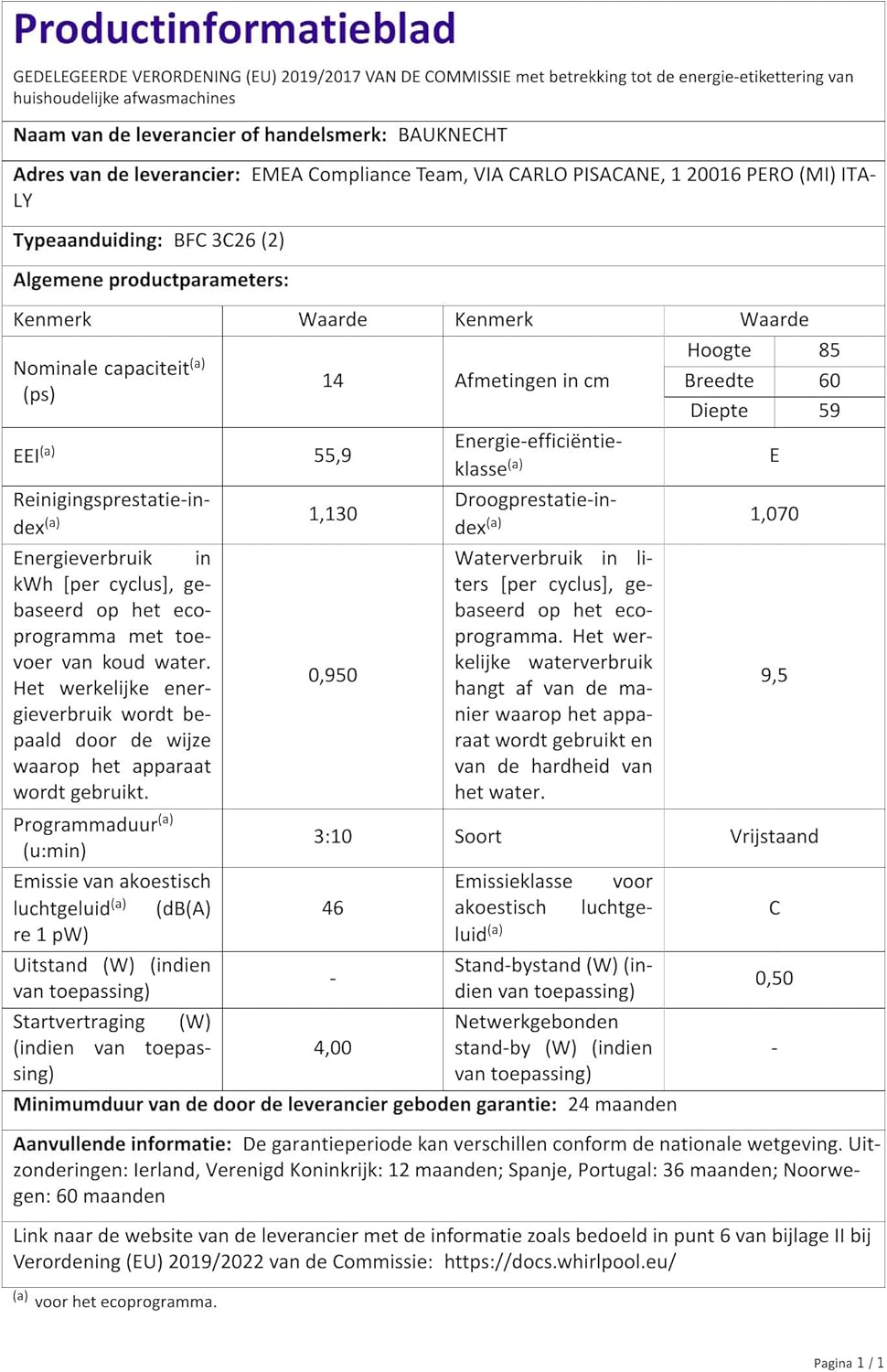 Bauknecht B2F HD624 A Freistehender Geschirrspüler/ 60 CM/ 14 Maßgedecke/Hygieneprogramm/Vollwasserschutz/Startzeitvorwahl