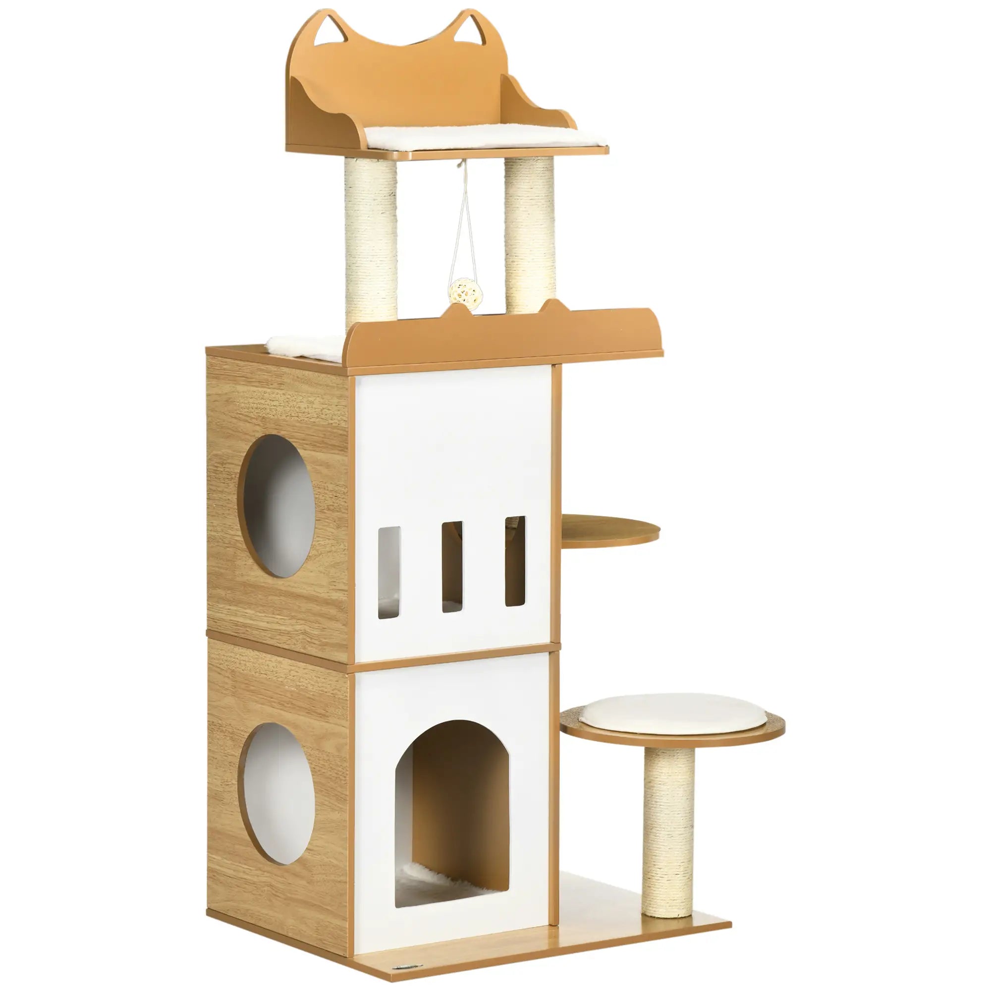 PawHut Kratzbaum Katzenmöbel mit Sisal-Kratzstämmen und Spielball Eiche Weiß