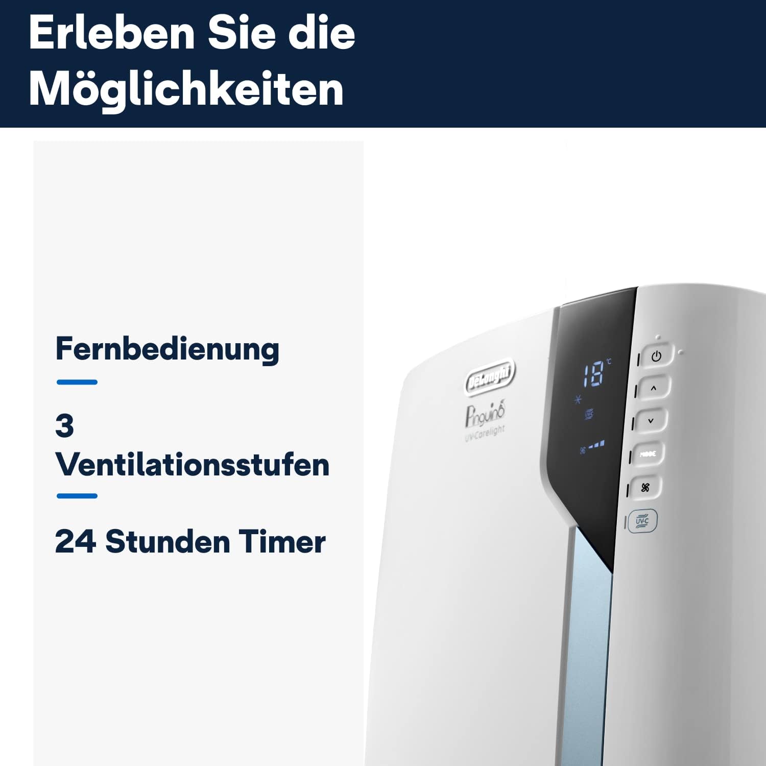 De'Longhi Pinguino PAC EL112 CST WiFi, Mobile Klimaanlage mit MyEcoRealFeel-Technologie für Räume bis zu 110 m³,11.000 BTU/h, 2,9 kW, 63 dB, Entfeuchtungsfunktion, A+, App- und Sprachsteuerung, Weiß