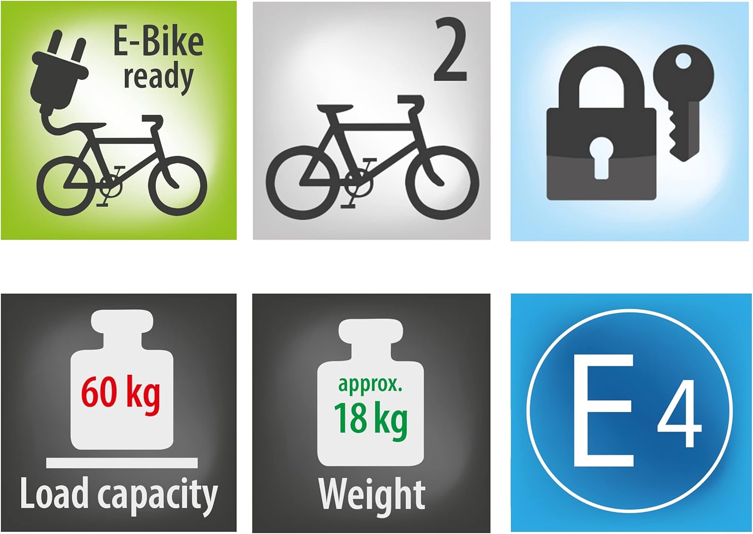EUFAB 12010LAS Fahrradträger POKER-F, E-Bike geeignet, komplett vormontiert, Diebstahlschutz, für 2 Fahrräder, für Anhängerkupplung, Schwarz, 142 x 70 x 58 cm