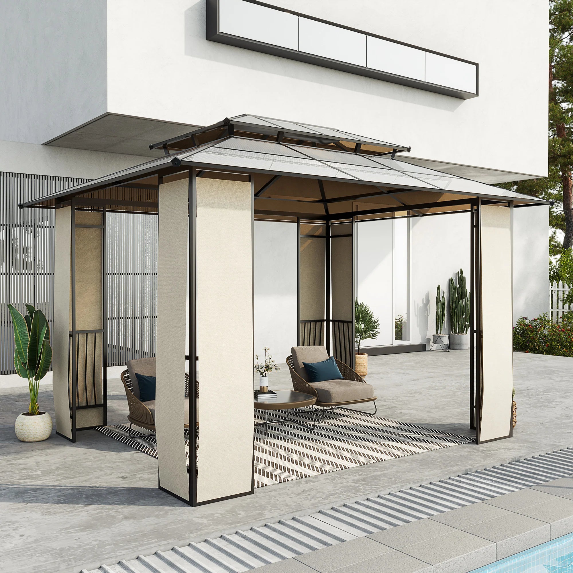 Outsunny Gartenpavillon Polycarbonat-Dach UV-Schutz Outdoor