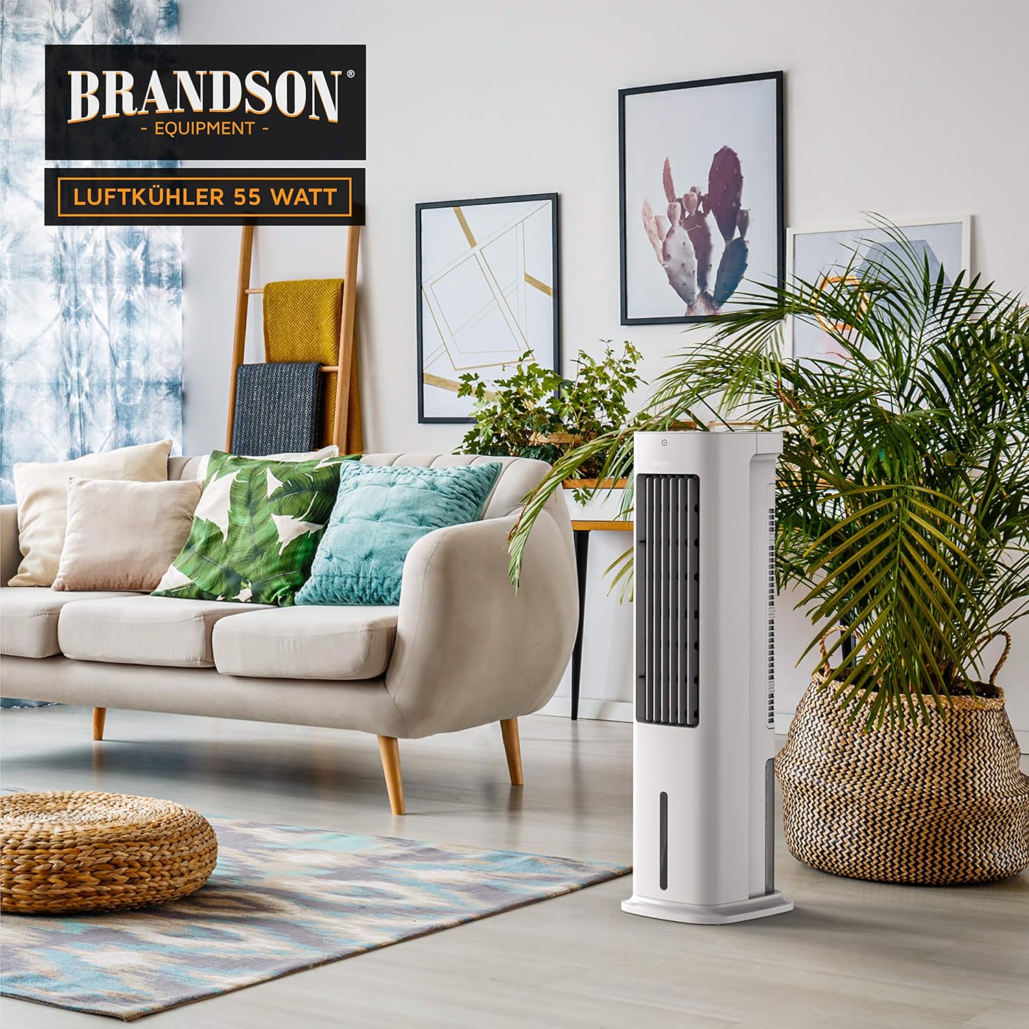 Brandson - Luftkühler mit Wasserkühlung 5 in 1 - Verdunstungskühler, Luftbefeuchter, Ventilator & Luftreiniger, mobile Klimaanlage ohne Abluftschlauch - Preisträger 2025 - leise - 5L Wassertank