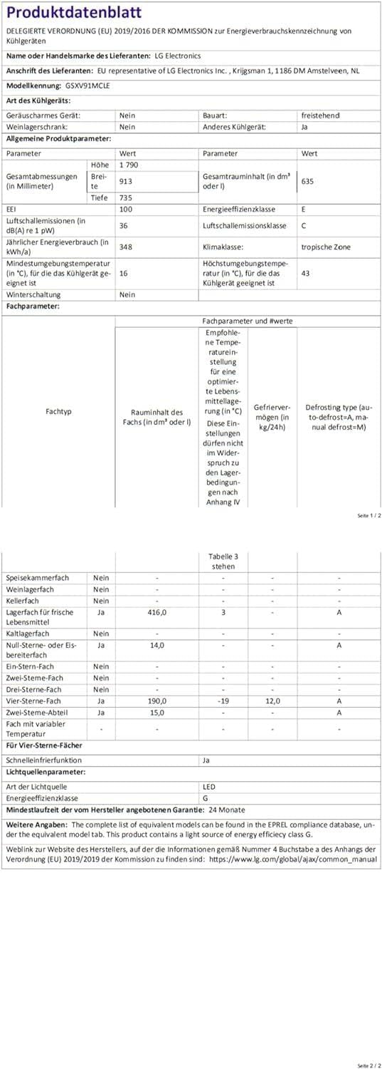 LG GSGV81PYLL Side by Side Kühlschrank, Klasse E, 635 L, Instaview, Kühlschrank mit Gefrierfach, Eis-, Crushed Ice- Wasserspender, Total NoFrost, Smart Inverter Kompressor, Wi-Fi