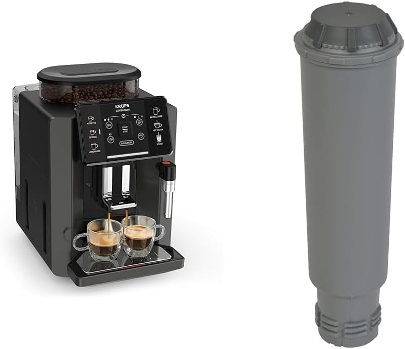 Krups Sensation Kaffeevollautomat, Milchschaumdüse, 5 Getränke, Filterkaffee-Funktion, 2-Tassen-Funktion, Kaffeemaschine, Schwarz, EA910810