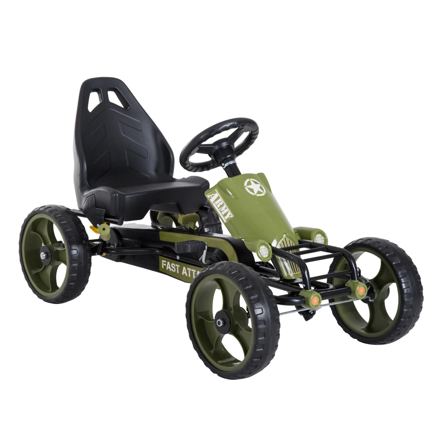 HOMCOM Kinder Gokart Tretauto Armee-Design Handbremse verstellbar