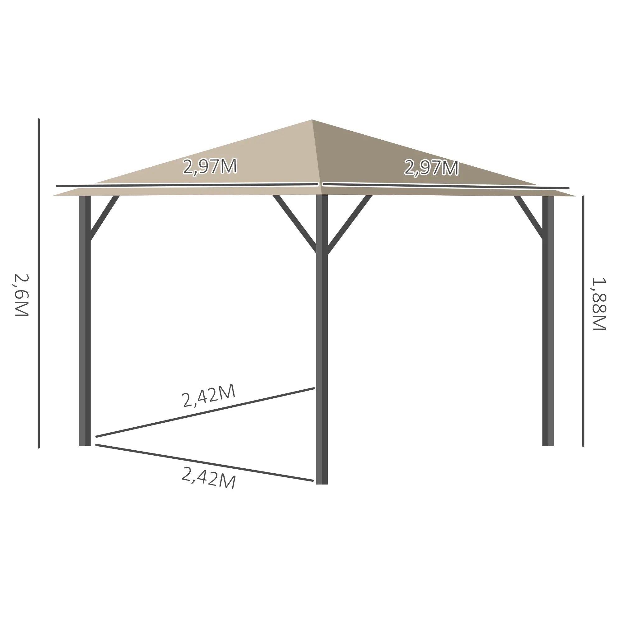Outsunny Pavillon 3x3 m mit Seitenteilen & Belüftung Khaki